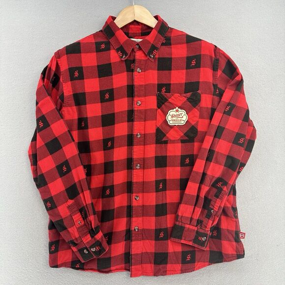 Magellan Outdoors Other - Magellan Shiner Bock Buffalo Red Plaid Flannel Button Down Shirt Mens L Retro